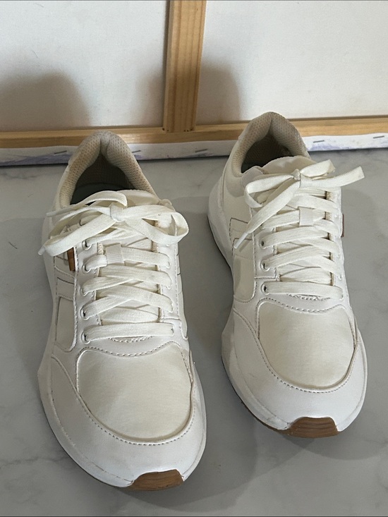 Shoes - Women’s Cream Casual Sneakers - Neutral Lace-Up Comfort
